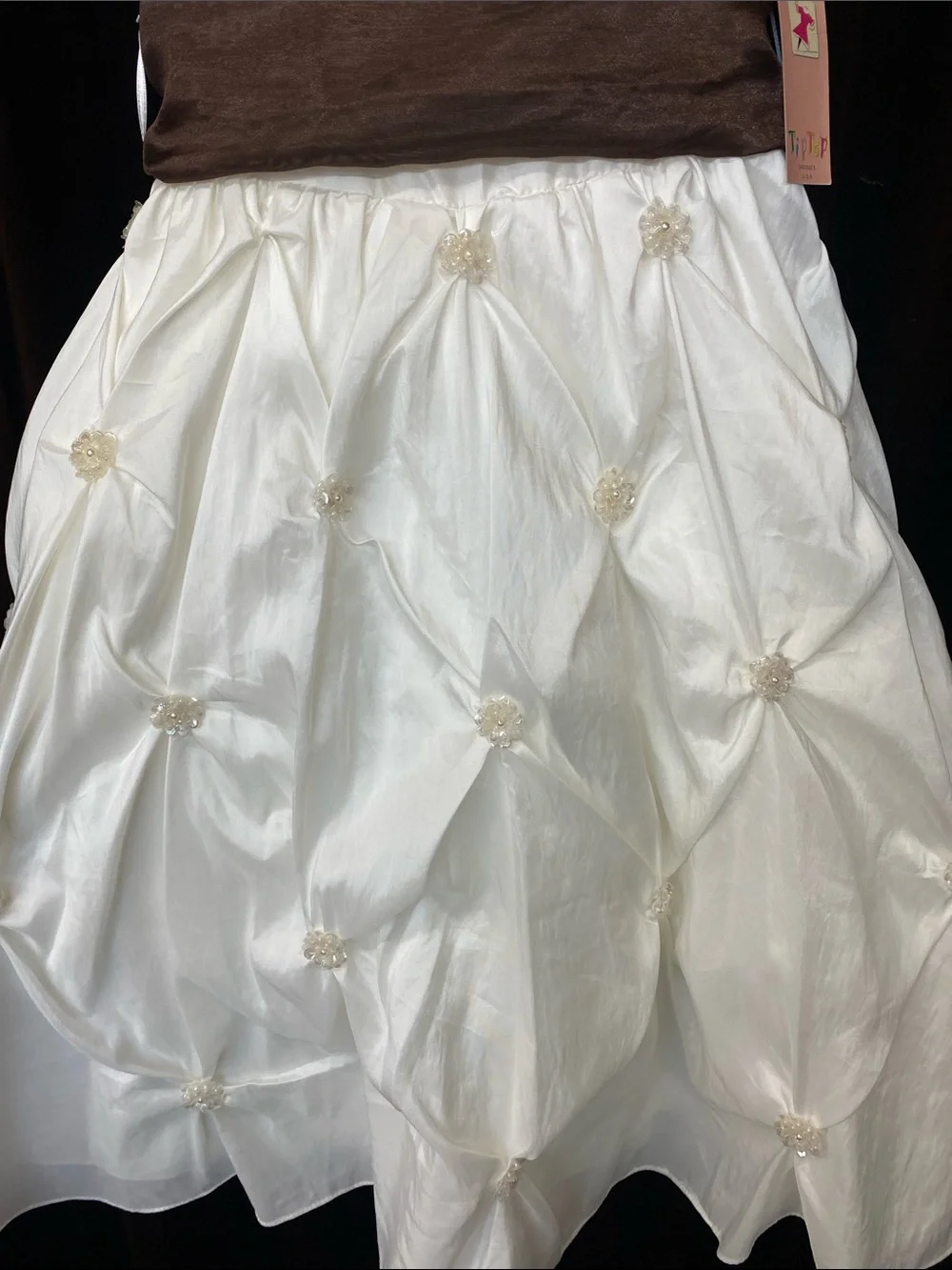 Girls Ivory Taffeta Formal Dress with Brown Sash